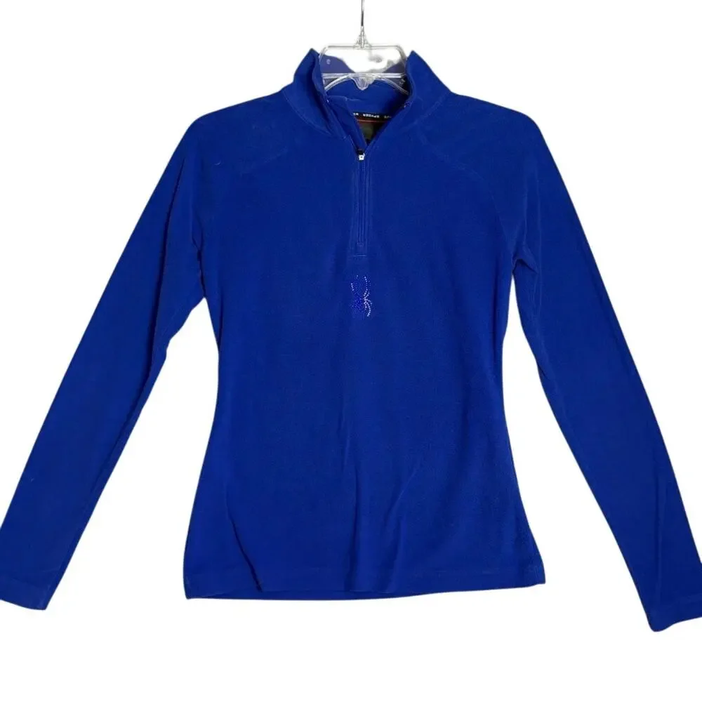 Spyder Womens Blue Quarter Zip Performance Fleece Pullover Athletic Jacket Sz S